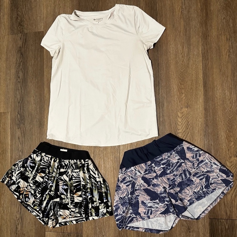 Athleta top + 2 shorts